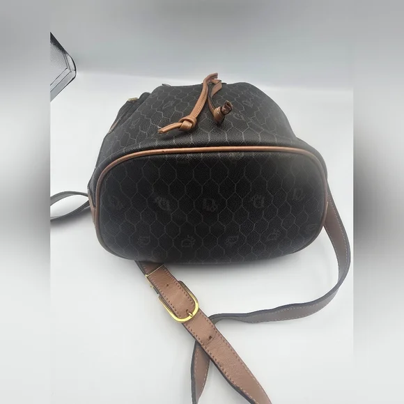 Christian Dior Black & Brown Vintage Honeycomb Crossbody Bucket Bag (EUC)(COA)✨️ - Picture 6 of 10